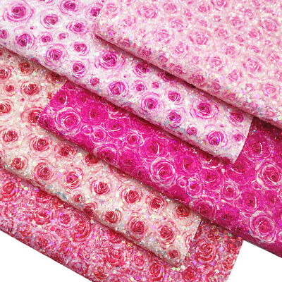Pink 100% PU Leather Printed Gretel Rose Flower Polyurethane Imitation Leather