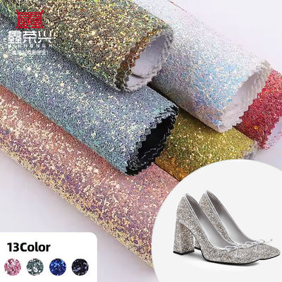 Elastic PU Sparkly Shiny Chunky Hexagon Glitter Fabric Synthetic Leather for Shoes Bags Bow Crafts Hat Faux Leather Fabric