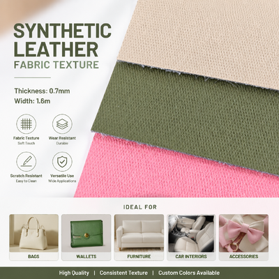 0.7mm Fabric Texture Synthetic Leather PVC Leather Roll for Bags Furniture Automotive Interior 1.6m Width