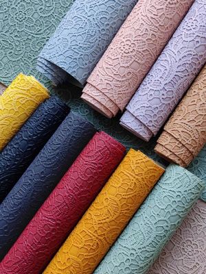 Retro Rose Lace Embossed PVC Leather Brushed Bottom For Handbag Packaging Box Decorative Fabric Placemat Faux Leather