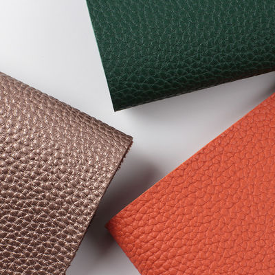 Custom Lychee Soft PVC Leather For Bags Imitation Cotton Velvet Bottom Fabric