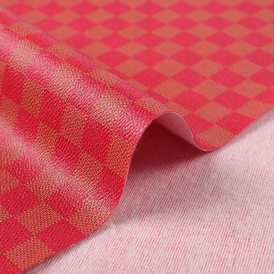 Printed PVC Leather For Bags Mixed Color Checkerboard Faux Leather Fabric