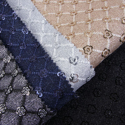 Sequin Bright Flower Glitter PU Leather Eco friendly 100% Polyurethane Leather