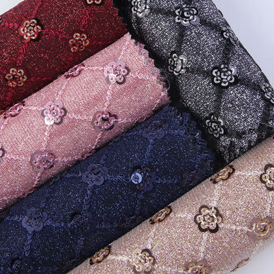 Sequin Bright Flower Glitter PU Leather Eco friendly 100% Polyurethane Leather