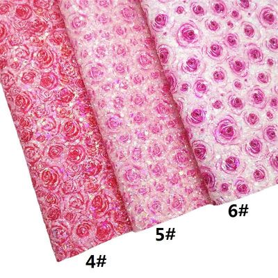 Pink 100% PU Leather Printed Gretel Rose Flower Polyurethane Imitation Leather