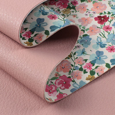 1.8mm Thickness SEMI PU Flower Printing Litchi Grain Double-face Synthetic Leather for Shoes Table Mat and Bags Leather Fabric