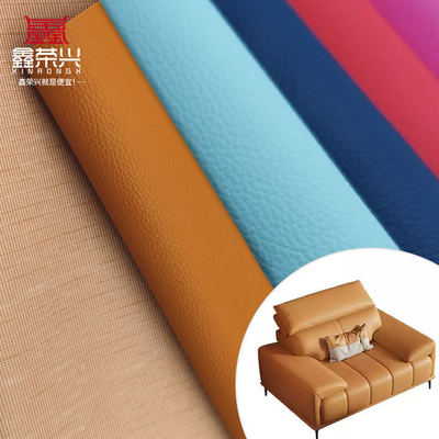 Wholesale Embossed Litchi PVC Knitting Waterproof Artificial Synthetic Leather for Sofa Chair Furniture Faux Leather Material
