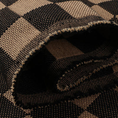 1.0mm Thick Linen Plaid Flax Fabric Waterproof Stretch Flocked Outdoor for Sofa Bag Car Seat Belt Faux Leather Woven Backing