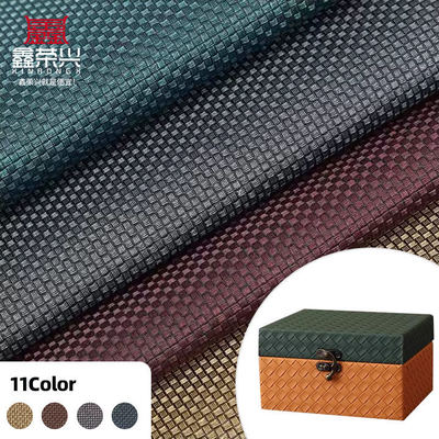 Pvc Metal Shiny Embossed Weave Pattern Artificial Synthetic Leather for Packaging Wallet Box Shoes Notebook Faux Leather Fabric