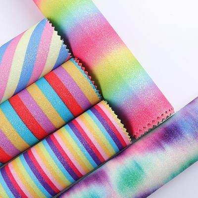 PU Sparkly Shiny Rainbow Glitter Fabric Synthetic Leather for Shoes Bags Bow Crafts Hat Faux Leather Fabric