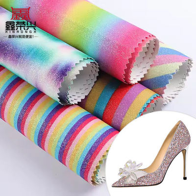 PU Sparkly Shiny Rainbow Glitter Fabric Synthetic Leather for Shoes Bags Bow Crafts Hat Faux Leather Fabric