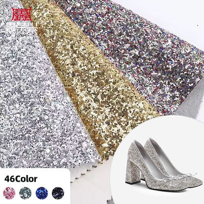 Elastic PU Sparkly Shiny Hexagon Glitter Fabric Synthetic Leather for Shoes Bags Bow Crafts Hat Faux Leather Fabric