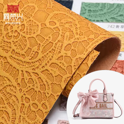 PVC Rose Flower Patterns Embossed Style Artificial Synthetic Leather for Bag Placemat Shoes Decorate Package Faux Leather Fabric