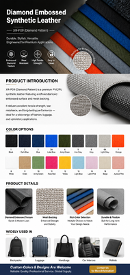 Versatile Diamond Embossed Synthetic Leather options suitable for packaging handbags suitcases footwear clothing car seats and furniture needs