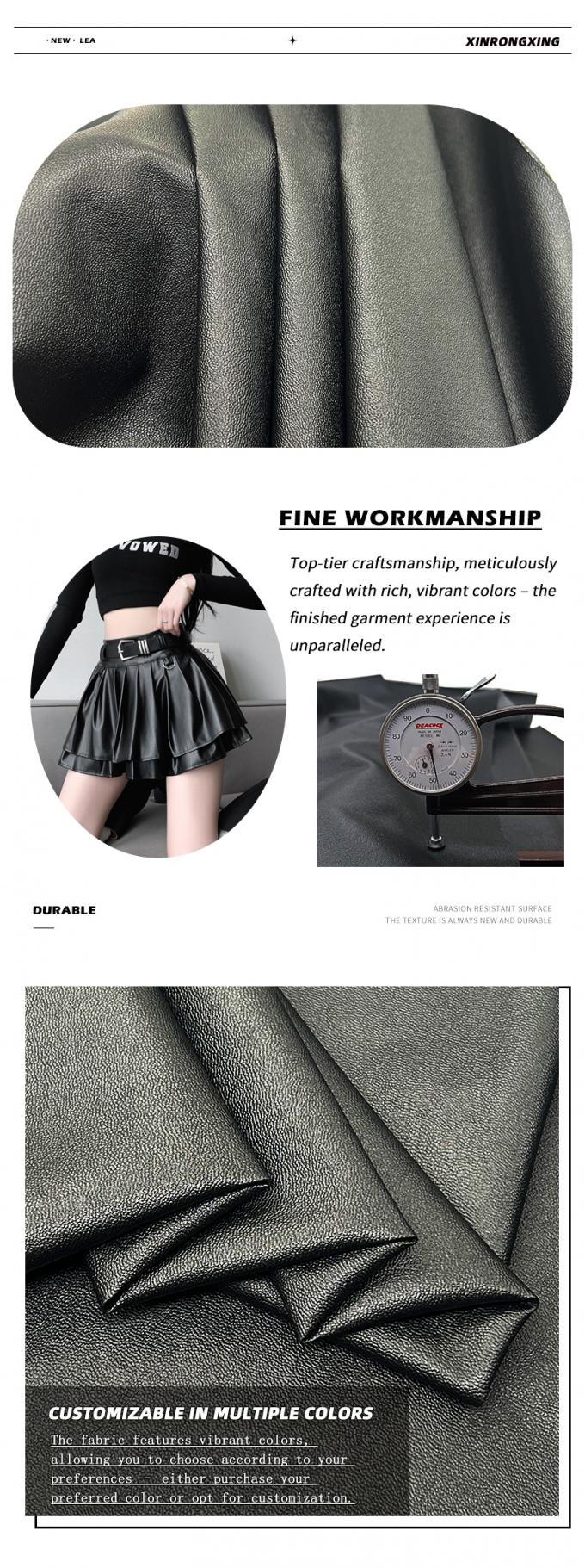 PVC Lambskin Grain Faux Leather Stretch Blackout Waterproof Synthetic Leather for Garment Clothing Pants Dress 7