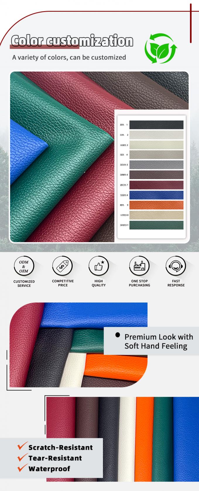 Factory Wholesale PVC 0.6mm Litchi Texture Faux Leather Embossed Artificial Synthetic Leather for Car Seat Bag Foot Decorative 4