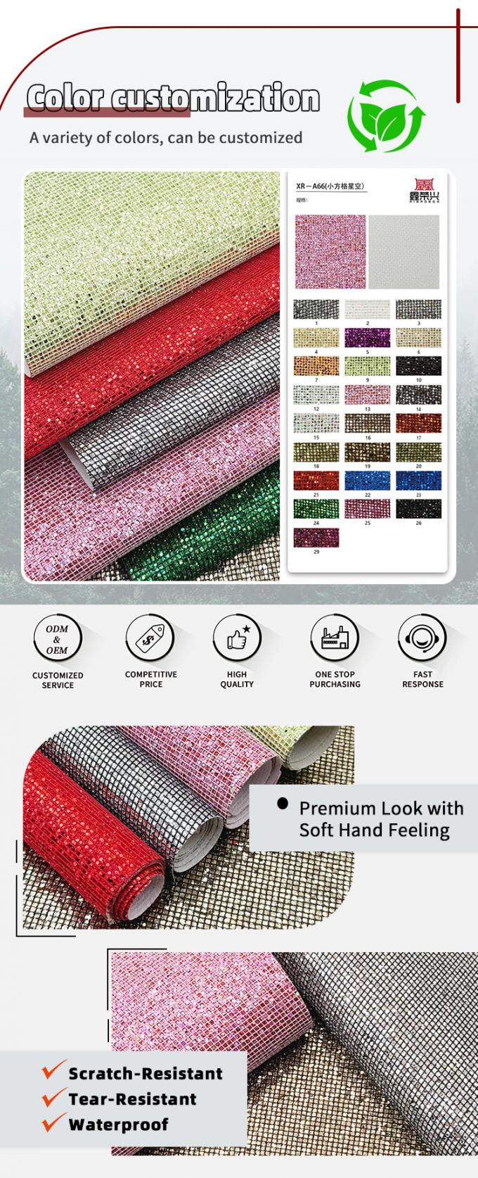 Small-Check Coarse Glitter PVC Synthetic Leather Shoe Jewelry Craft Luggage Bag Packaging Boxes Waterproof Stretch Faux Leather 4