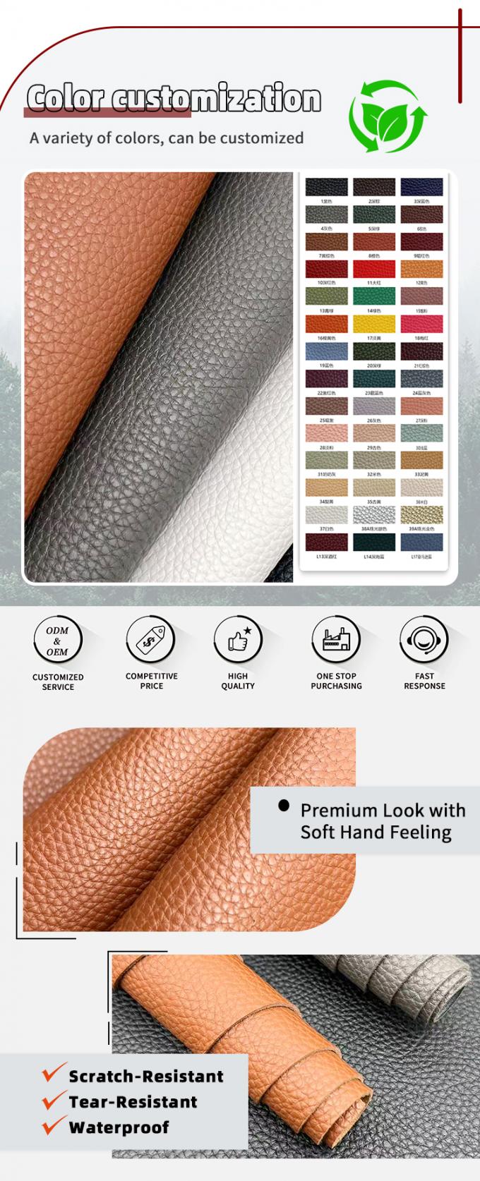 1.8mm Thick PVC Litchi Pattern Synthetic Faux Leather for Bag Table Mat Belt Sofa Decorations-Versatile Furniture Outdoor Craft 4