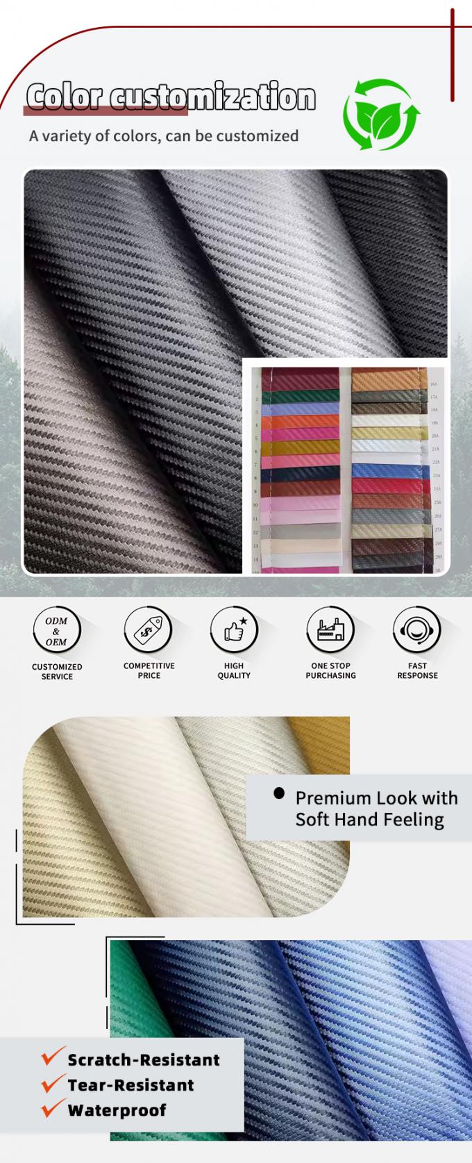 1.0mm Thick Carbon Fiber PU Synthetic Leather for Bags Wallets Belts Car Boutiques Faux Leather Material 4