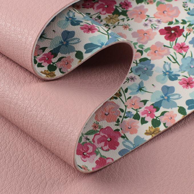 1.8mm Thickness SEMI PU Flower Printing Litchi Grain Double-face Synthetic Leather for Shoes Table Mat and Bags Leather Fabric 10