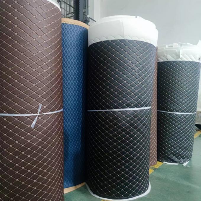 Custom PVC Embroidery Quilted Synthetic Leather 6.0mm Polyurethane Foam for Car Seat Cover Sofa Faux Leather Fabric 12
