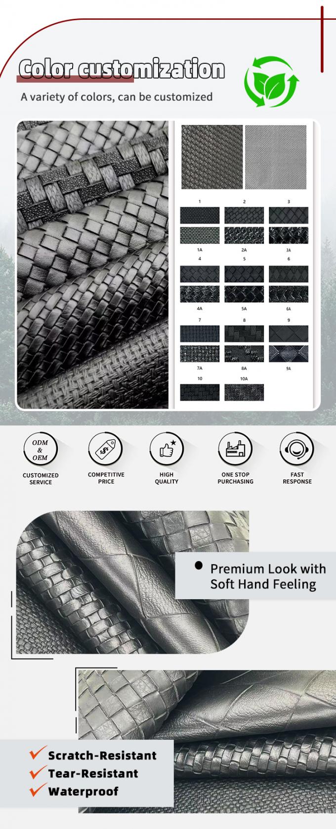 PVC Woven Pattern Synthetic Leather Embossed Faux Leather Materials for Shoes Bags Furniture Crafts Sofas Outdoor 4