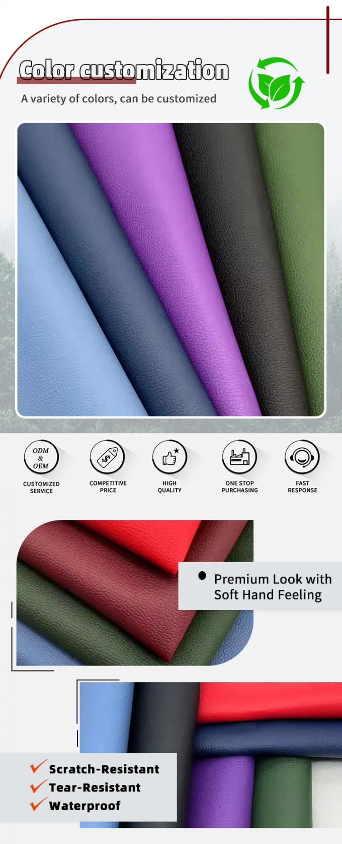 D90 Lychee Embossed Faux Leather Fabric 150CM Wide PVC Artificial Synthetic Leather for Sofa Bag Chair Car Foot Mat Furniture 4