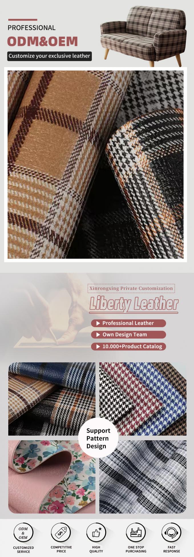 PVC Tech Cloth Scottish Plaid Pattern Artificial Synthetic Leather Sofa Bag Shoe Car Seat Belt Faux Leather Fabric 4
