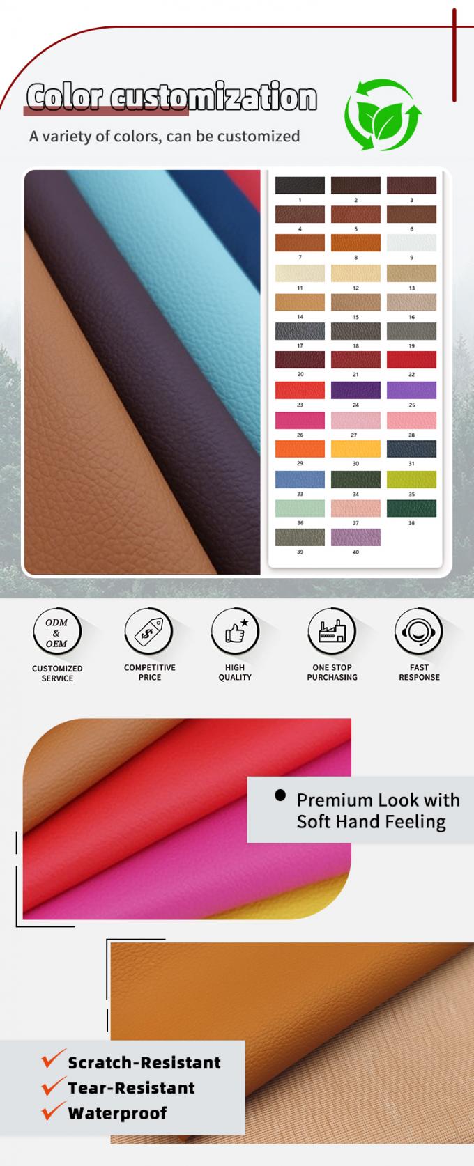 Wholesale Embossed Litchi PVC Knitting Waterproof Artificial Synthetic Leather for Sofa Chair Furniture Faux Leather Material 4