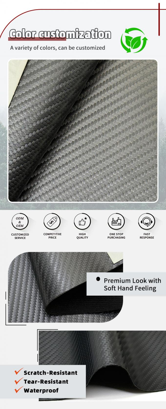 1.1mm Thick Carbon Fiber PVC Synthetic Leather Embossed Faux Leather Material for Upholstery Car Backpack Wallet Bag Belt Sofa 4