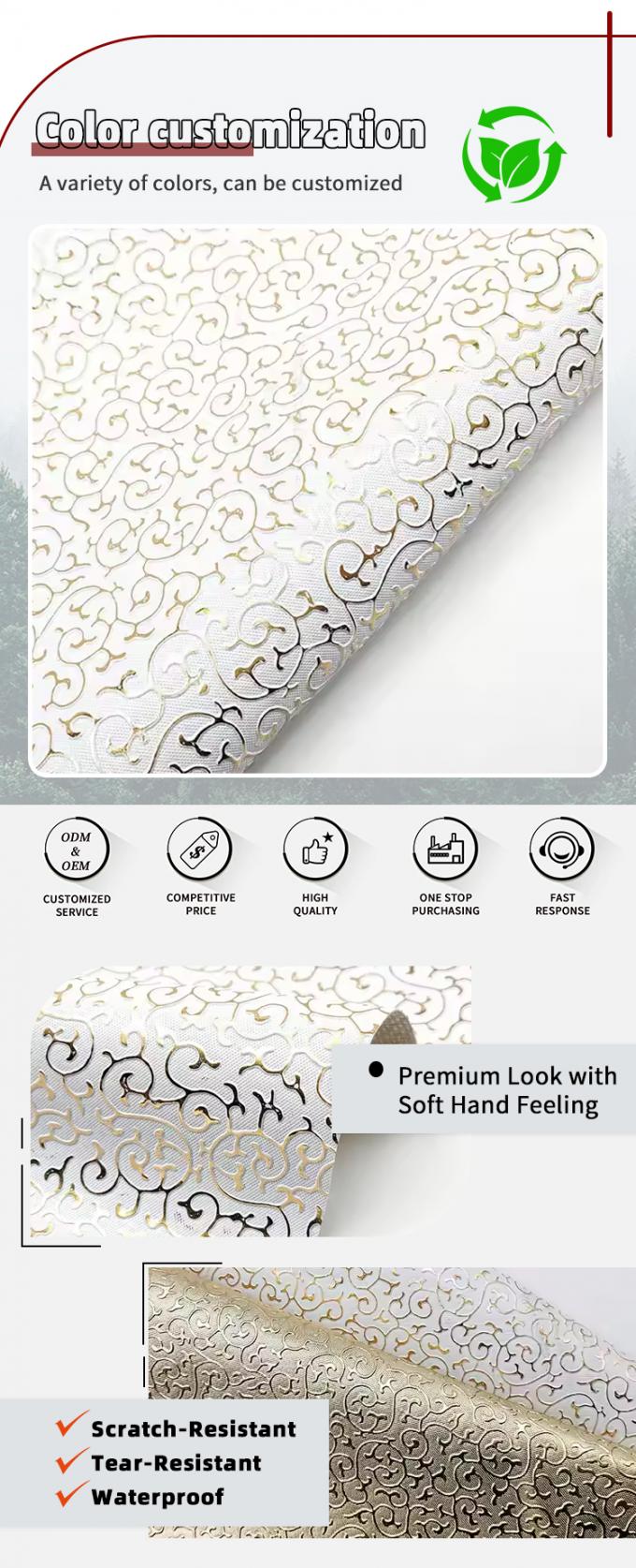 Wholesale PVC Golden Film Embossed Style Artificial Synthetic Leather for Bag Packaging Box Shoes Notebook Fabric 4