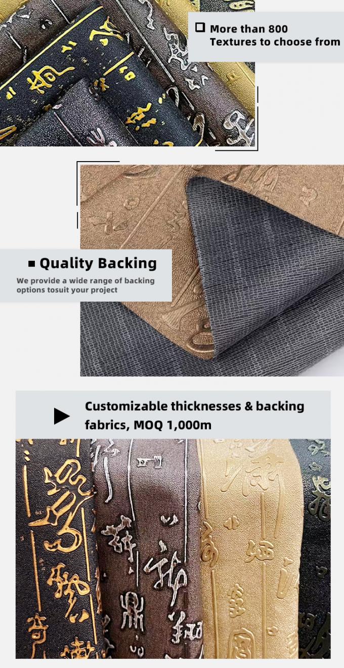 Wholesale PVC Artificial Synthetic Leather Chinoiserie Calligraphy Grain Pattern for Wallet Boxes Shoes Sofas Bags Woven 5