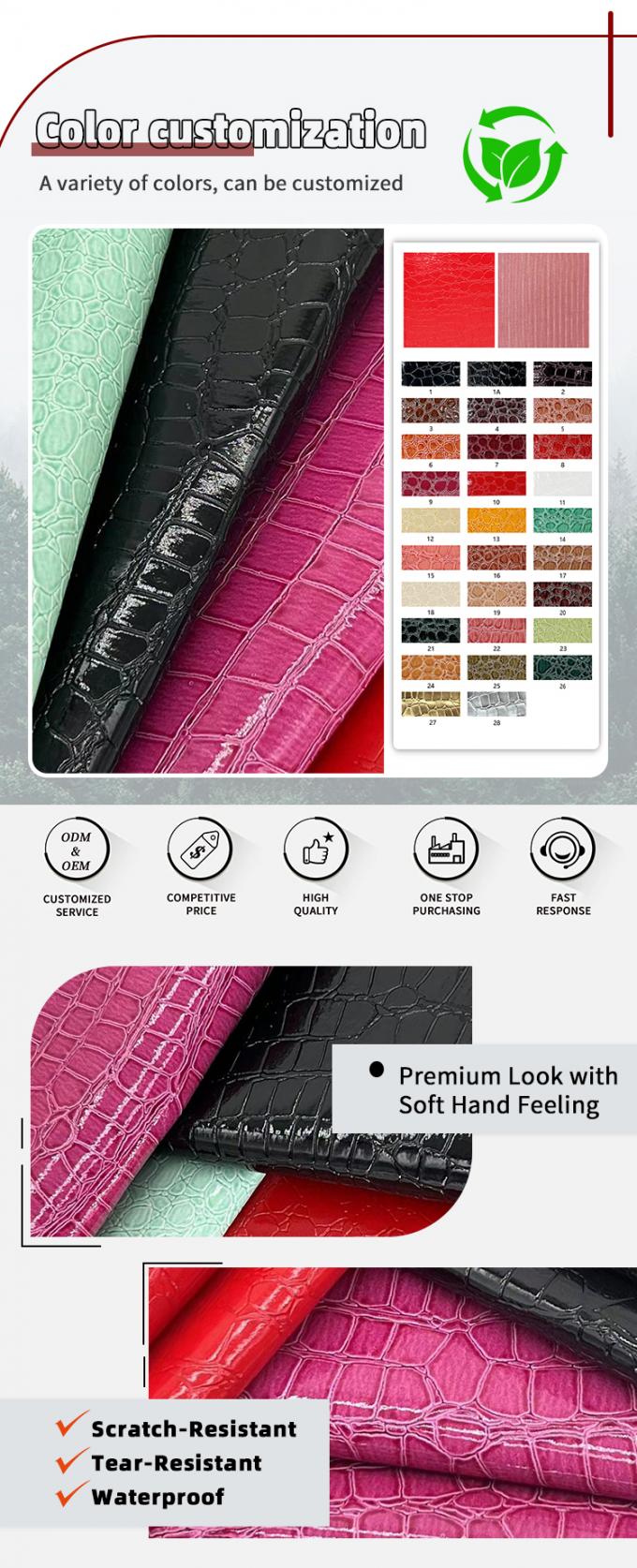 Hot Sale PVC Shiny High Gloss Synthetic Leather Embossed Stone Pattern for Shoes Bags Notebooks Furniture Use 4
