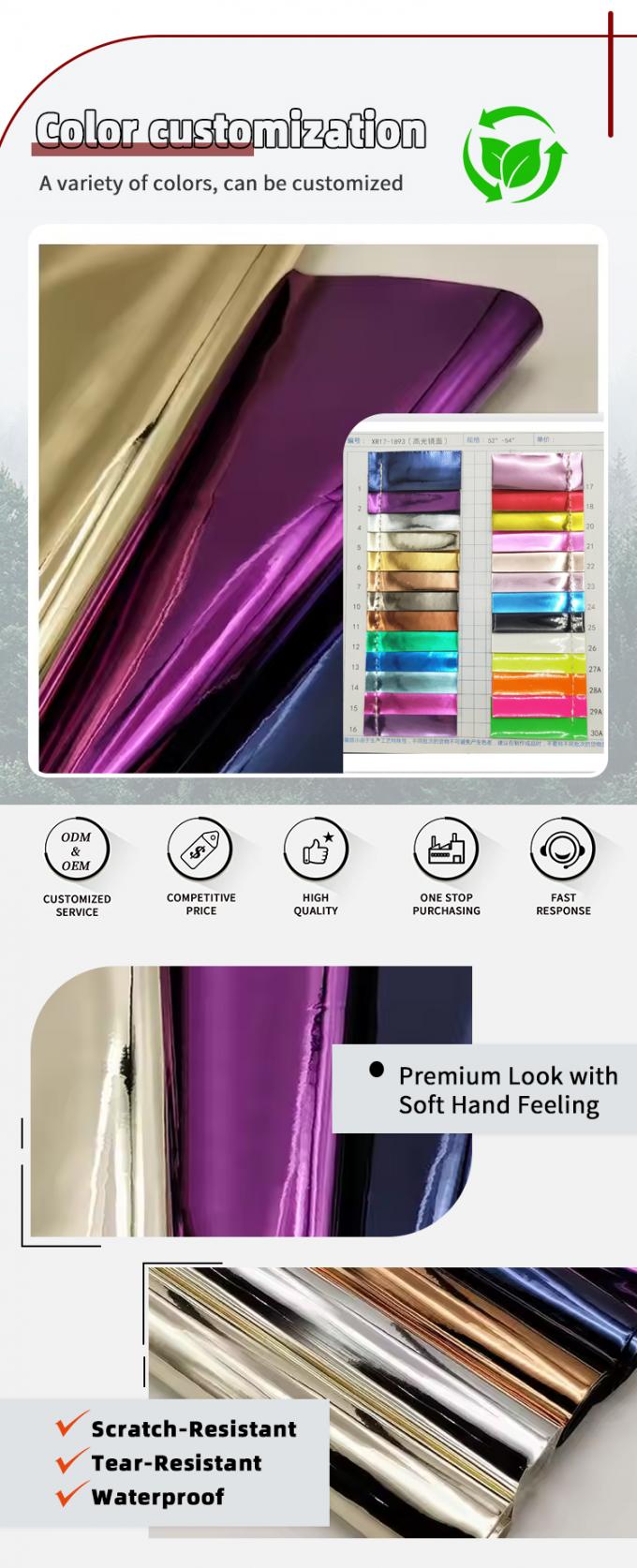 High Quality Synthetic Faux Shoes Handbag Notebook Leather Pu Rainbow Holographic Metallic Colorful Mirror Leather Fabric 4