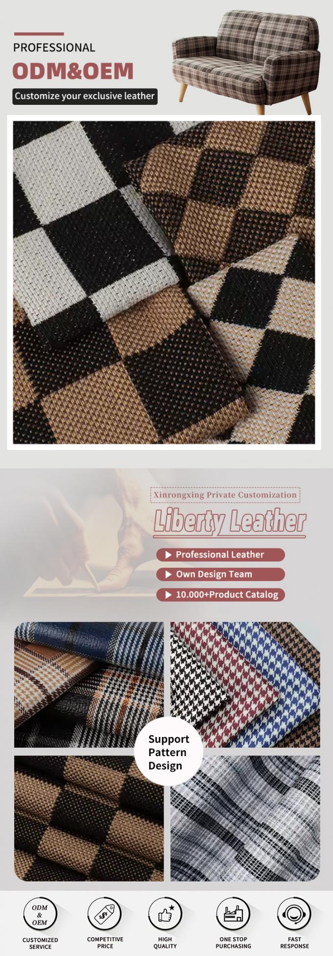 1.0mm Thick Linen Plaid Flax Fabric Waterproof Stretch Flocked Outdoor Use for Sofa Bag Car Seat Belt Faux Leather Woven Backing 4