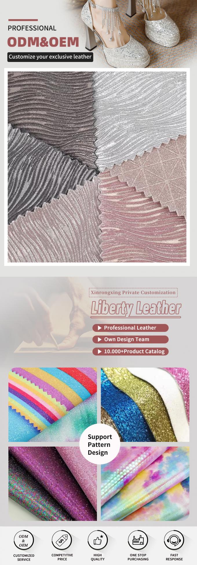 Elastic PU Embossed Sparkly Shiny Glitter Fabric Synthetic Leather for Shoes Bags Bow Crafts Hat Faux Leather Fabric 4