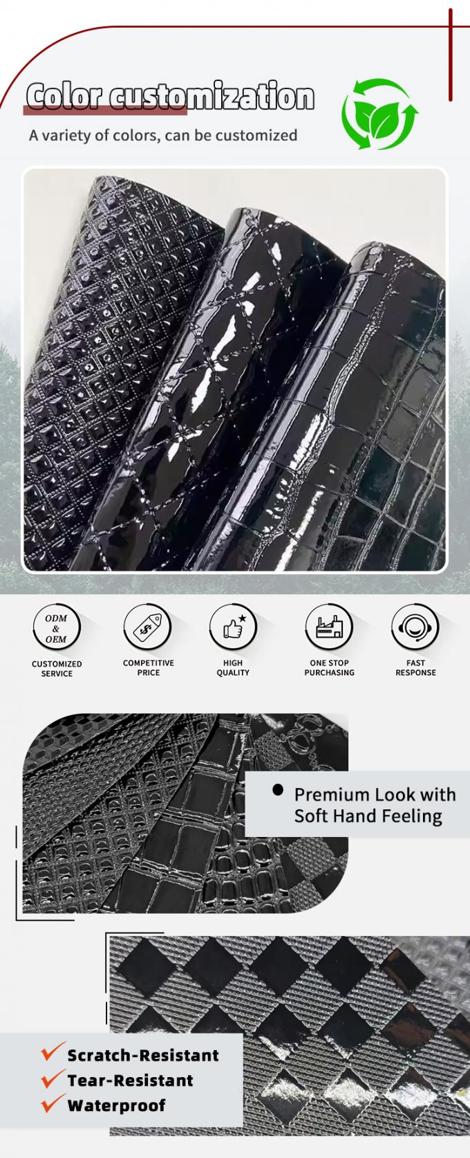 High-Gloss PVC Crocodile Embossed Woven Grain Geometry Animal for Shoe Bag Decor Synthetic Artificial Leather Fabric for Crafts 4