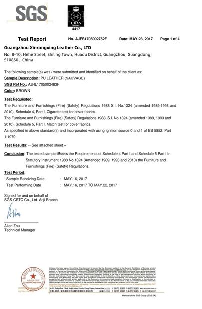 China Guangzhou Xinrongxing Leather Co., Ltd. certification